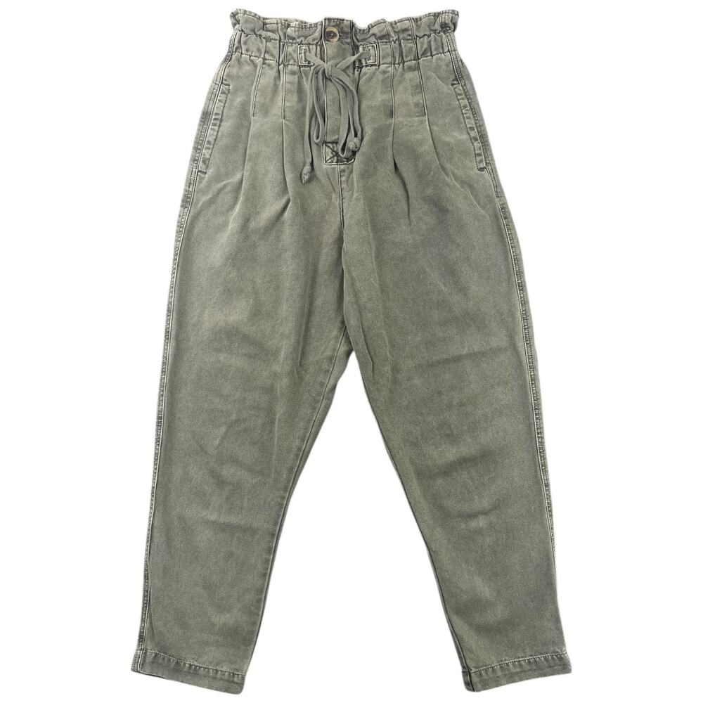 Free People Olive Paperbag Waist Tapered Pants Drawstring - XS